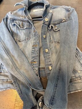 Zara Z1975 Denim Distressed Jean Jacket Light Wash